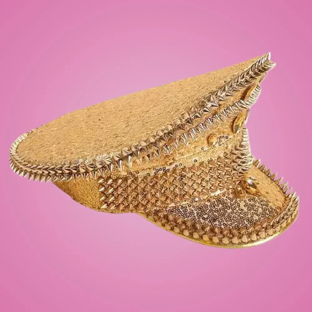 Gold Punk Style Rock N Roller Spike Hat For Night Club or Costume